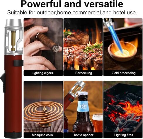 Torch Lighter with Bottle Opener，2025 Lux Blzae Lighter，Outdoor Windproof Adjustable Butane Inflatable with Safety Lock for Campfires, BBQ, Baking, Camping, Gift(Silver) in Kuwait