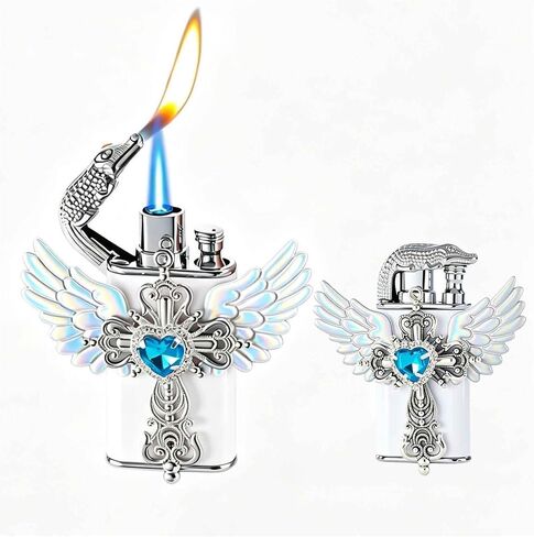 Handcrafted Embossed Metal Double-Flame Lighter (Direct Blue Flame/Soft Open Flame) – Inflatable Windproof Butane lighters – The for Men.(Pink) in Kuwait