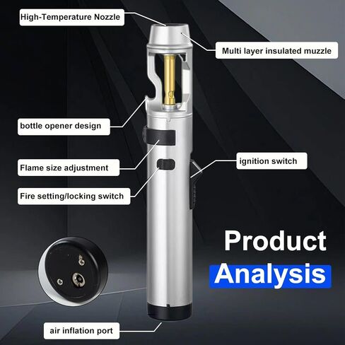 Torch Lighter with Bottle Opener，2025 Lux Blzae Lighter，Outdoor Windproof Adjustable Butane Inflatable with Safety Lock for Campfires, BBQ, Baking, Camping, Gift(Silver) in Kuwait