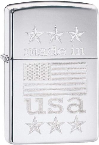 Zippo Made in USA with Flag Pocket Lighter, High Polish Chrome, One Size in Kuwait