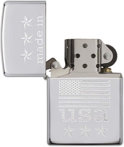 Zippo Made in USA with Flag Pocket Lighter, High Polish Chrome, One Size in Kuwait