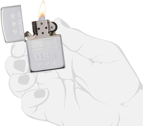 Zippo Made in USA with Flag Pocket Lighter, High Polish Chrome, One Size in Kuwait
