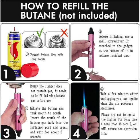 Torch Lighter,Long Lighters Refillable Butane Fuel Jet Flame Pen Torch Adjustable Windproof Lighters(Gas Not Included) (2 Pack Pink Purple) in Kuwait