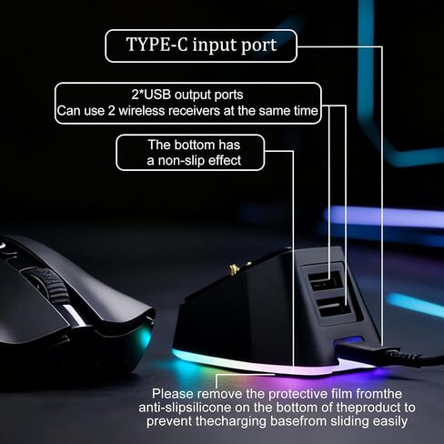 for Logitech G PRO X Superlight/2/2 Dex Dedicated Black Wireless Mouse Charger 11 RGB Modes, Compatible with DeathAdder v2 Pro and Other Gaming mice Gaming Gear for Esports Players (Black) in Kuwait