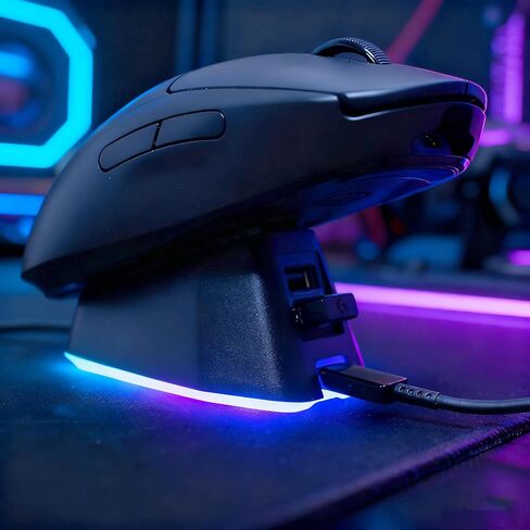 for Logitech G PRO X Superlight/2/2 Dex Dedicated Black Wireless Mouse Charger 11 RGB Modes, Compatible with DeathAdder v2 Pro and Other Gaming mice Gaming Gear for Esports Players (Black) in Kuwait