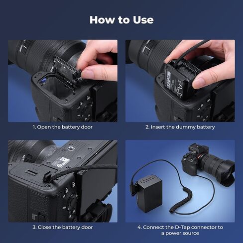 K&F CONCEPT D-TAP Dummy Battery for Sony NP-FZ100, Camera Power Adapter for Sony FX3, FX30, A7V, A7IV, A7III, A7S III, A7R III, A7R IV, A7R V, A7C, A7C II, A7CR, A9, A6600, A6700, ZV-E1, V Mount in Kuwait