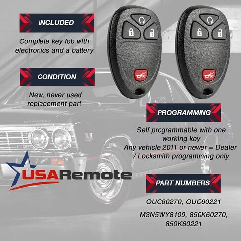 Car Key Fob Keyless Entry Remote with Ignition Key fits Chevy Silverado Avalanche Traverse / GMC Sierra Acadia / Pontiac Torrent / Suzuki XL-7, Set of 2 in Kuwait