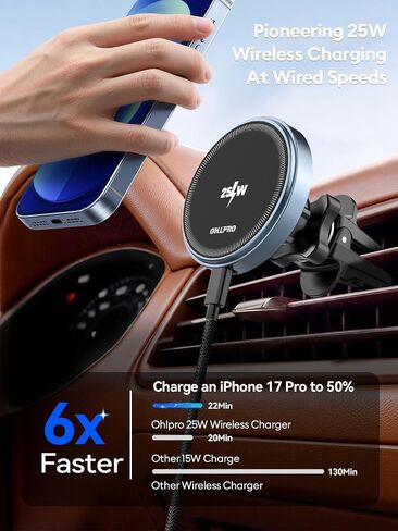 OHLPRO 25W MagSafe Car Charger Mount, Magnetic Wireless Car Charging Holder in Kuwait
