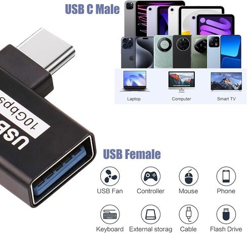90 Angle/10Gbps USB 3.2 to USBC Adapter,USBC Male to USB Female Converter in Saudi Arabia