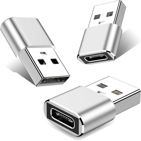 USB to USB C Adapter-3Pack,Type C Female to USB Male Charger Cable Converter for iPhone 15 Pro Max Plus/14,for Apple Watch 9/Ultra,for iPad Pro/Air/Mini,for Airpods,Samsung,Car (Silver) in Kuwait