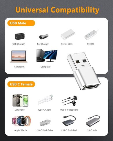 USB to USB C Adapter-3Pack,Type C Female to USB Male Charger Cable Converter for iPhone 15 Pro Max Plus/14,for Apple Watch 9/Ultra,for iPad Pro/Air/Mini,for Airpods,Samsung,Car (Silver) in Kuwait