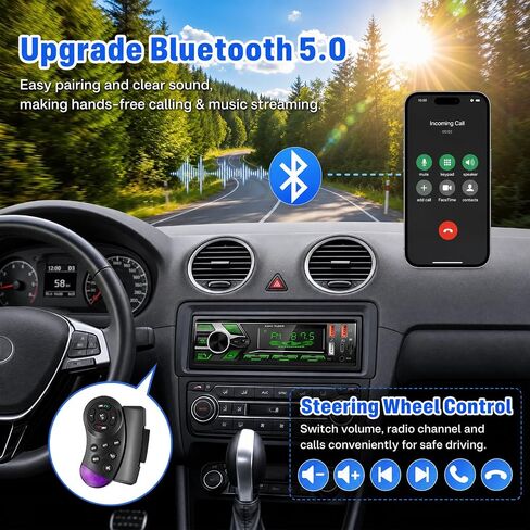 SIXTOP Car Stereo Bluetooth Single Din Car Radio Audio with Hands Free Calling & Music Streaming FM Radio USB/Type-C Fast Charging,USB/AUX/SD Card 7 Color LED MP3 Player for Cars, Boats & RVs, No CD in Saudi Arabia