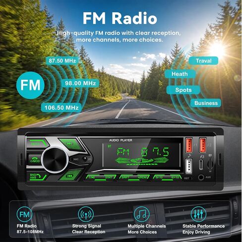 SIXTOP Car Stereo Bluetooth Single Din Car Radio Audio with Hands Free Calling & Music Streaming FM Radio USB/Type-C Fast Charging,USB/AUX/SD Card 7 Color LED MP3 Player for Cars, Boats & RVs, No CD in Saudi Arabia