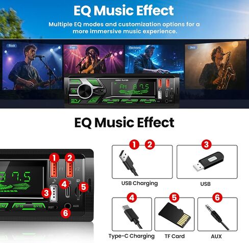 SIXTOP Car Stereo Bluetooth Single Din Car Radio Audio with Hands Free Calling & Music Streaming FM Radio USB/Type-C Fast Charging,USB/AUX/SD Card 7 Color LED MP3 Player for Cars, Boats & RVs, No CD in Saudi Arabia