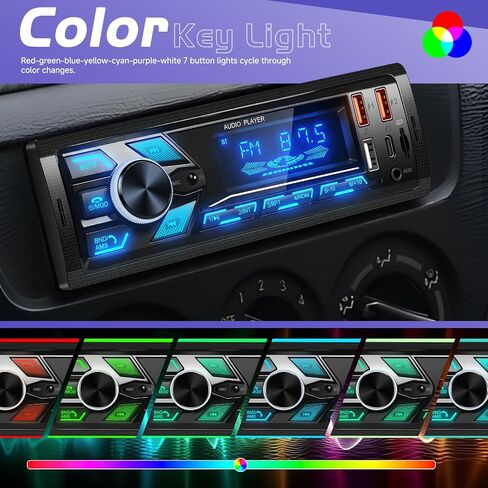 SIXTOP Car Stereo Bluetooth Single Din Car Radio Audio with Hands Free Calling & Music Streaming FM Radio USB/Type-C Fast Charging,USB/AUX/SD Card 7 Color LED MP3 Player for Cars, Boats & RVs, No CD in Saudi Arabia