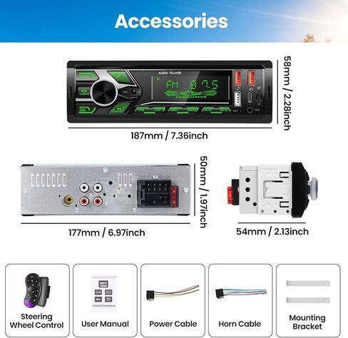 SIXTOP Car Stereo Bluetooth Single Din Car Radio Audio with Hands Free Calling & Music Streaming FM Radio USB/Type-C Fast Charging,USB/AUX/SD Card 7 Color LED MP3 Player for Cars, Boats & RVs, No CD in Saudi Arabia