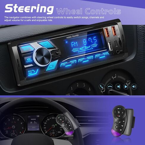 SIXTOP Car Stereo Bluetooth Single Din Car Radio Audio with Hands Free Calling & Music Streaming FM Radio USB/Type-C Fast Charging,USB/AUX/SD Card 7 Color LED MP3 Player for Cars, Boats & RVs, No CD in Saudi Arabia