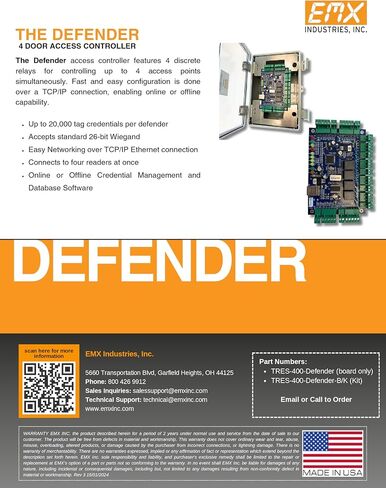EMX TRES-400 Defender B/K 4-Door Access Controller, TCP/IP, IP65 in Kuwait