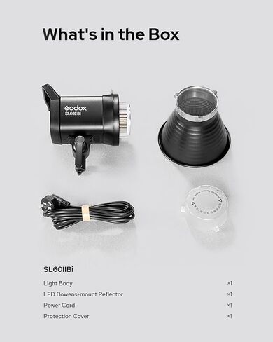 Godox SL60IIBi 75W Bi-Color LED Video Light, 2800K–5600K, 25100Lux@1M, Bowens Mount COB Studio Light with, App & Remote Control, CRI 96/TLCI 97, 100-240V in Saudi Arabia