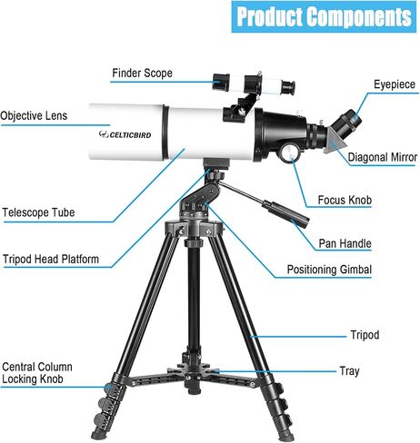 Celticbird Telescope for Adults High Powered, 80mm Aperture 600mm AZ Mount Refractor Telescope with Upgrade Accessories Kit in Saudi Arabia