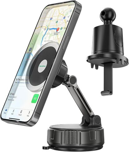 2-in-1 Strong Magnetic Suction Cup Car Phone Holder with Air Vent Hook, Rotatable Hands-Free Phone Mount for Dashboard and Windshield for Navigation, Compatible with iPhone & Android Phones in Saudi Arabia