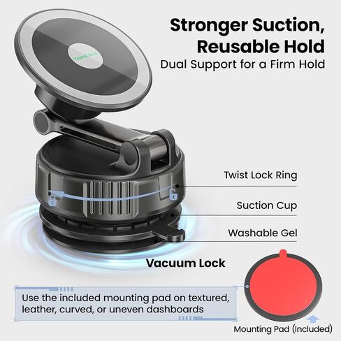 2-in-1 Strong Magnetic Suction Cup Car Phone Holder with Air Vent Hook, Rotatable Hands-Free Phone Mount for Dashboard and Windshield for Navigation, Compatible with iPhone & Android Phones in Saudi Arabia