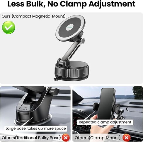 2-in-1 Strong Magnetic Suction Cup Car Phone Holder with Air Vent Hook, Rotatable Hands-Free Phone Mount for Dashboard and Windshield for Navigation, Compatible with iPhone & Android Phones in Saudi Arabia