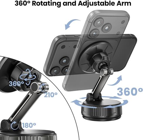 2-in-1 Strong Magnetic Suction Cup Car Phone Holder with Air Vent Hook, Rotatable Hands-Free Phone Mount for Dashboard and Windshield for Navigation, Compatible with iPhone & Android Phones in Saudi Arabia