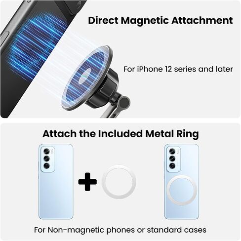 2-in-1 Strong Magnetic Suction Cup Car Phone Holder with Air Vent Hook, Rotatable Hands-Free Phone Mount for Dashboard and Windshield for Navigation, Compatible with iPhone & Android Phones in Saudi Arabia