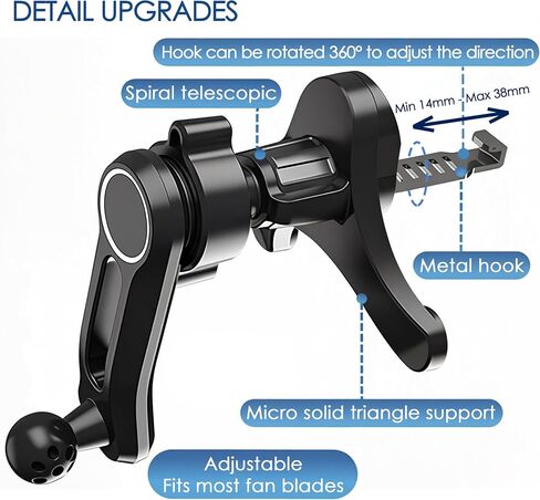 Car Vent Phone Mount with Swing Arm, Air Vent Clip Car Holder with Metal Hook, Cell Phone Holder for Your Car, Universal No-Blocking Hands-Free Cases-Friendly, for 4.7-6.9" Smartphone (Black) in Kuwait