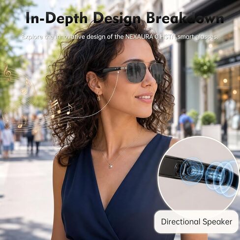 Stainless Steel Smart Audio Glasses with 6-8 Hour Battery, IPX4 Water Resistant Open-Ear Speakers, 1.2-Hour Magnetic Charging, Metal Frame Eyewear in Kuwait