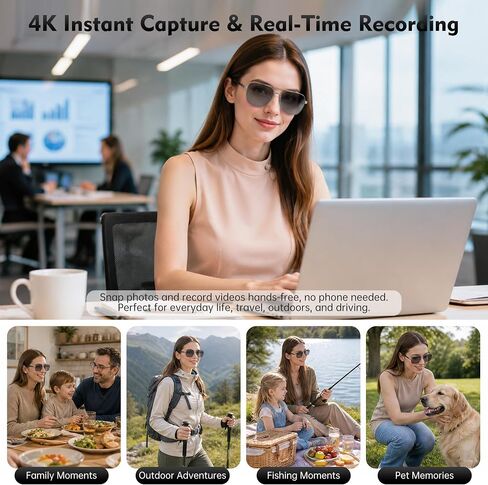 Stainless Steel Smart Audio Glasses with 6-8 Hour Battery, IPX4 Water Resistant Open-Ear Speakers, 1.2-Hour Magnetic Charging, Metal Frame Eyewear in Kuwait