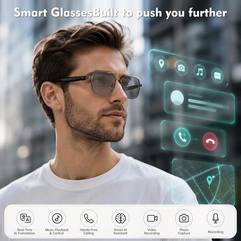 Stainless Steel Smart Audio Glasses with 6-8 Hour Battery, IPX4 Water Resistant Open-Ear Speakers, 1.2-Hour Magnetic Charging, Metal Frame Eyewear in Kuwait