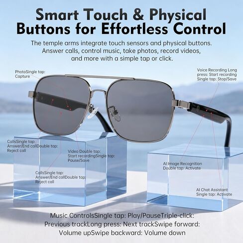 Stainless Steel Smart Audio Glasses with 6-8 Hour Battery, IPX4 Water Resistant Open-Ear Speakers, 1.2-Hour Magnetic Charging, Metal Frame Eyewear in Kuwait