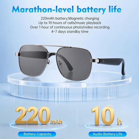 Stainless Steel Smart Audio Glasses with 6-8 Hour Battery, IPX4 Water Resistant Open-Ear Speakers, 1.2-Hour Magnetic Charging, Metal Frame Eyewear in Kuwait