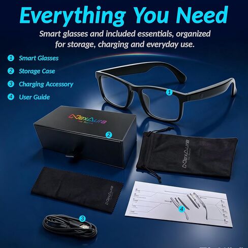 AI Smart Glasses with Open-Ear Audio, Answer Phone Calls, 10-Hour Playback, IP64 Waterproof Smart Eyewear with Blue Light Blocking Lense in Kuwait