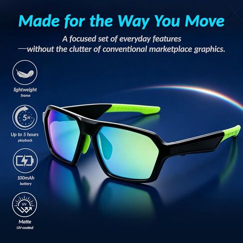 Smart Glasses with Open-Ear Music & Calls, Type-C Charging, 5-Hour Battery, 37g Lightweight Frame with UV Coated Lenses in Kuwait