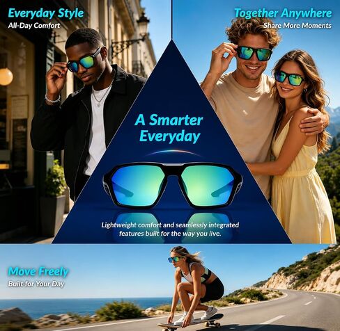 Smart Glasses with Open-Ear Music & Calls, Type-C Charging, 5-Hour Battery, 37g Lightweight Frame with UV Coated Lenses in Kuwait