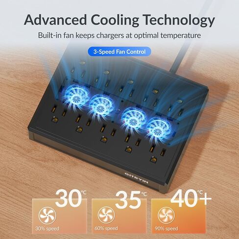 Gitryin Laptop Charging Station, 5 * 140W Retractable USB C Chargers, 10 Type C Ports with Cooling Power Strip, 700W Charging Hub in Kuwait