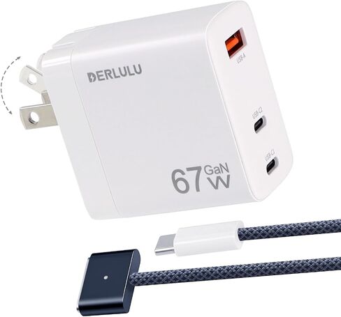 DERLULU 67W USB-C Charger for MacBook Air 13/15", GaN Fast Charging Adapter with Magnetic Cable 5ft (1.5m), 2C1A Compact for MacBook, iPad, iPhone in Saudi Arabia