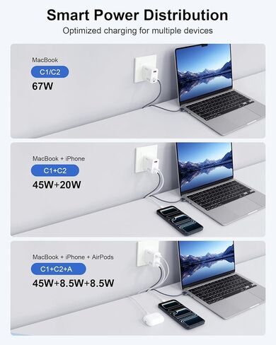 DERLULU 67W USB-C Charger for MacBook Air 13/15", GaN Fast Charging Adapter with Magnetic Cable 5ft (1.5m), 2C1A Compact for MacBook, iPad, iPhone in Saudi Arabia