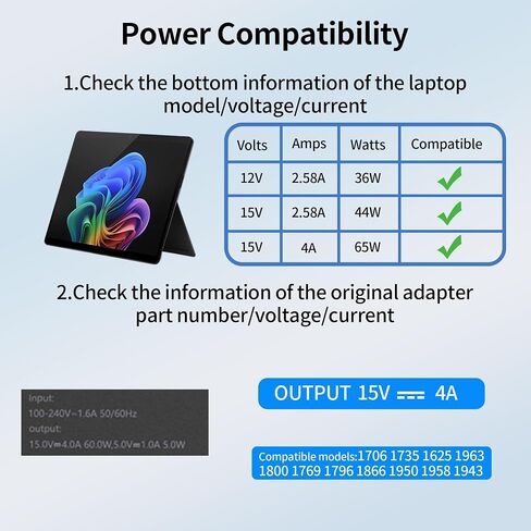 65W 44W Charger Compatible with Microsoft Surface Pro 9 8 7+ 7 6 5 4 3 X Surface Laptop 5 4 3 2 1 Fit for Model 1706 1950 1943 1876 1800 1958 1866 1873 1724 1963 1796 1769 Laptop Adapter Power in Saudi Arabia