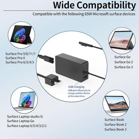 65W 44W Charger Compatible with Microsoft Surface Pro 9 8 7+ 7 6 5 4 3 X Surface Laptop 5 4 3 2 1 Fit for Model 1706 1950 1943 1876 1800 1958 1866 1873 1724 1963 1796 1769 Laptop Adapter Power in Saudi Arabia