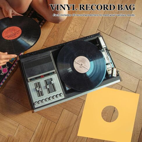 TEHAUX 10pcs Yellow Kraft Paper Vinyl Record Sleeves with Hole Sturdy Album Protective Covers to Keep Records Safer and Prevent Data Damage and Protection in Kuwait