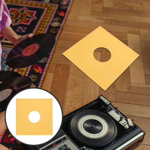 TEHAUX 10pcs Yellow Kraft Paper Vinyl Record Sleeves with Hole Sturdy Album Protective Covers to Keep Records Safer and Prevent Data Damage and Protection in Kuwait