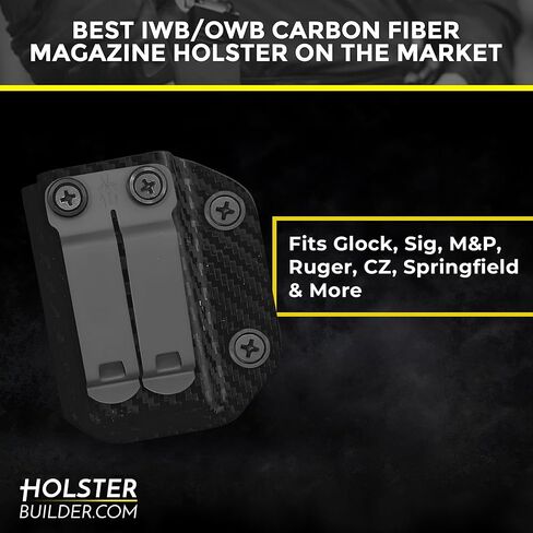 Ambidextrous IWB/OWB Carbon Fiber Magazine Holster - Select Your Firearm Model - Available for Glock, Sig Sauer, Springfield, Taurus, Ruger & More - Adjustable Mag Carrier - Made in USA in Kuwait