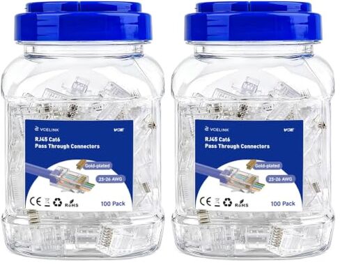 VCE Cat6 RJ45 Pass Through Connectors 100-Pack 10Gbps Gold Plated 24-26AWG in Kuwait