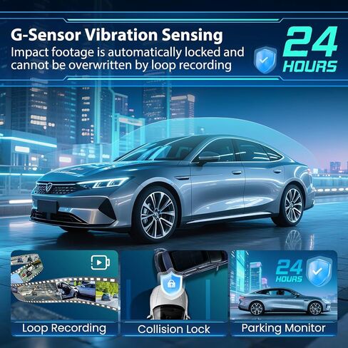Dash Cam 4 Channel 360° Coverage - Front 4K + Triple 1080P HD Car Camera Built-in WiFi Car Camera with App, G-Sensor/Night Vision/Parking Mode/Loop Recording Free 64GB SD Card in Kuwait