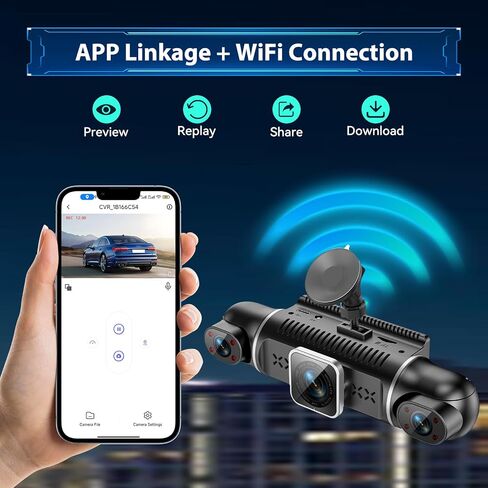 Dash Cam 4 Channel 360° Coverage - Front 4K + Triple 1080P HD Car Camera Built-in WiFi Car Camera with App, G-Sensor/Night Vision/Parking Mode/Loop Recording Free 64GB SD Card in Kuwait
