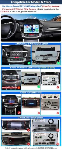 4G+64G Car Radio for Honda Accord 2013-2016 (Without OEM Screen) with Wireless CarPlay Android Auto Android 15 Car Stereo with 10" 1280 * 720 Touchscreen, Bluetooth 5.0, 32EQ, GPS, Backup Camera in Kuwait